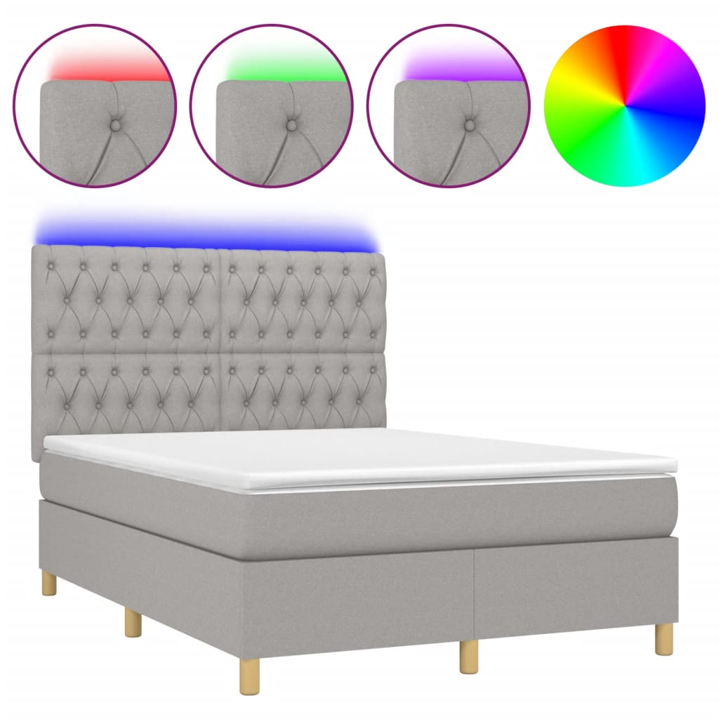 Κρεβάτι Boxspring με Στρώμα & LED Αν.Γκρι 140x190εκ. Υφασμάτινο
