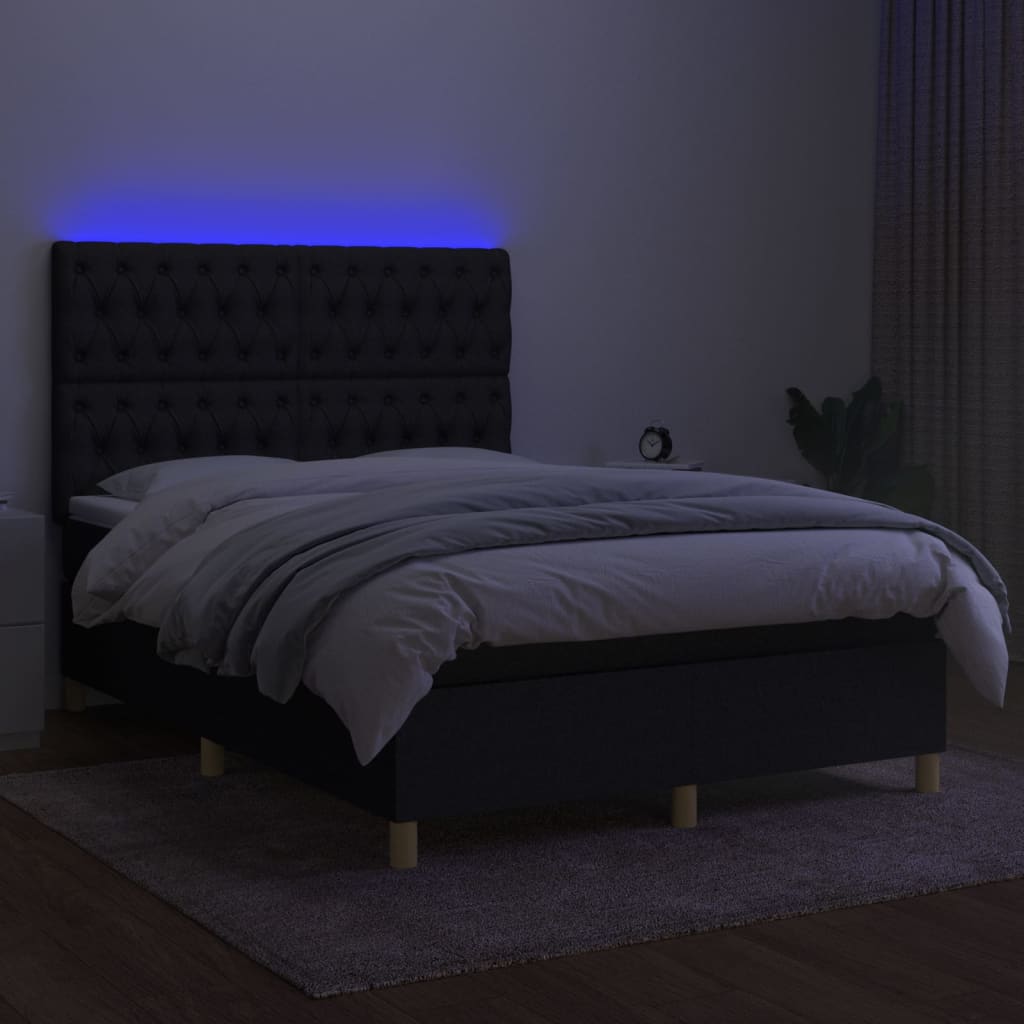Κρεβάτι Boxspring με Στρώμα & LED Μαύρο 140x190 εκ. Υφασμάτινο