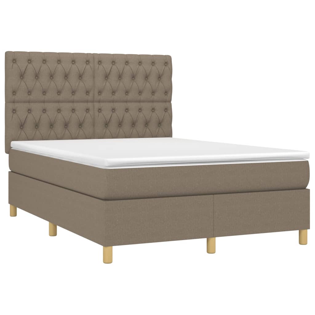 Κρεβάτι Boxspring με Στρώμα & LED Taupe 140x190 εκ. Υφασμάτινο