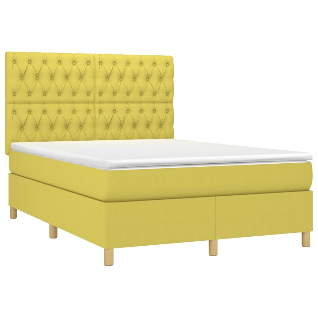 Κρεβάτι Boxspring με Στρώμα & LED Πράσινο 140x190 εκ Υφασμάτινο