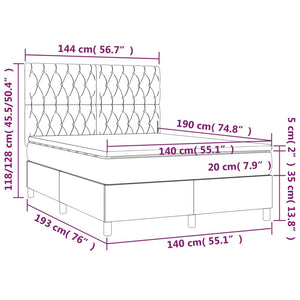 Κρεβάτι Boxspring με Στρώμα & LED Πράσινο 140x190 εκ Υφασμάτινο