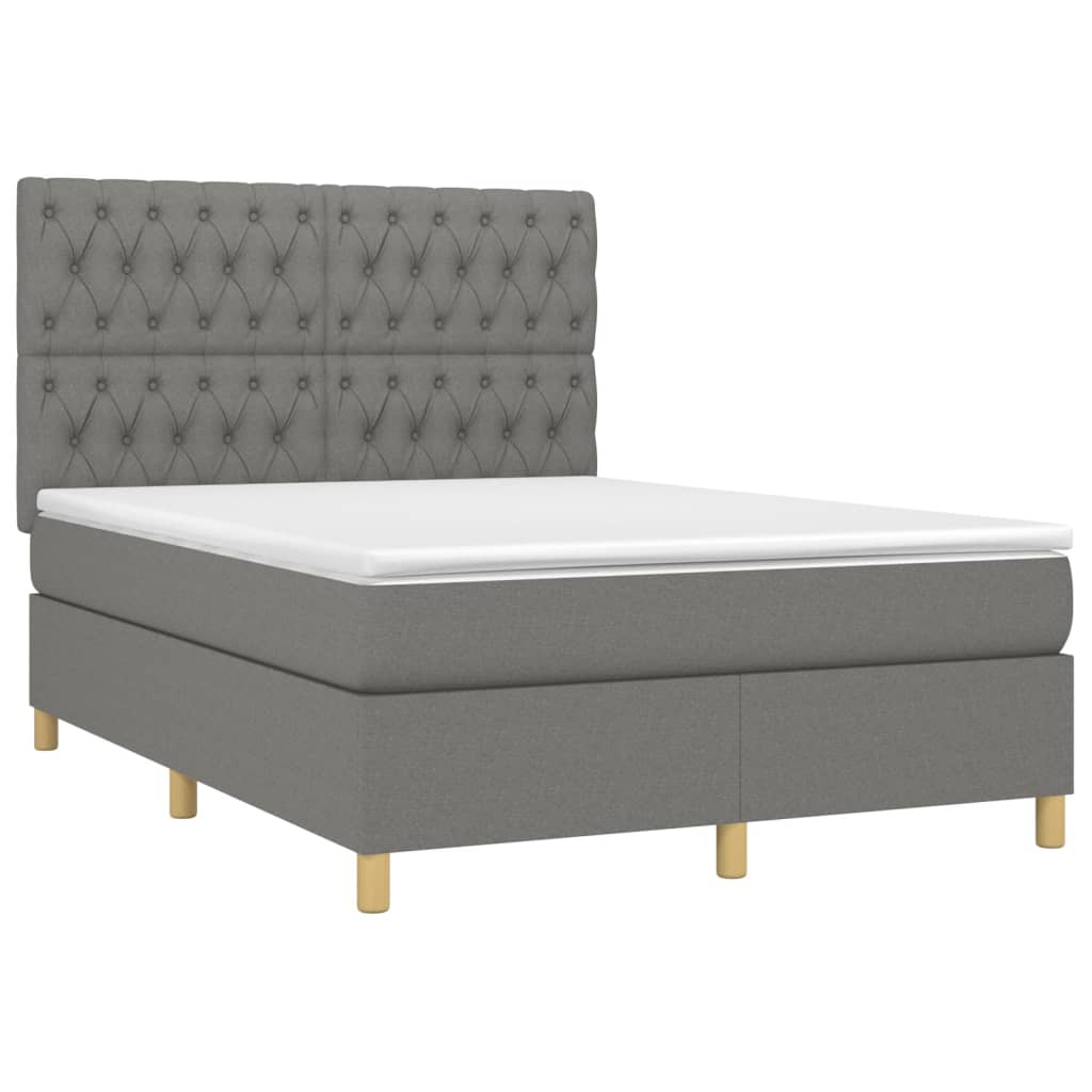 Κρεβάτι Boxspring με Στρώμα & LED Σκ.Γκρι 140x200 εκ Υφασμάτινο