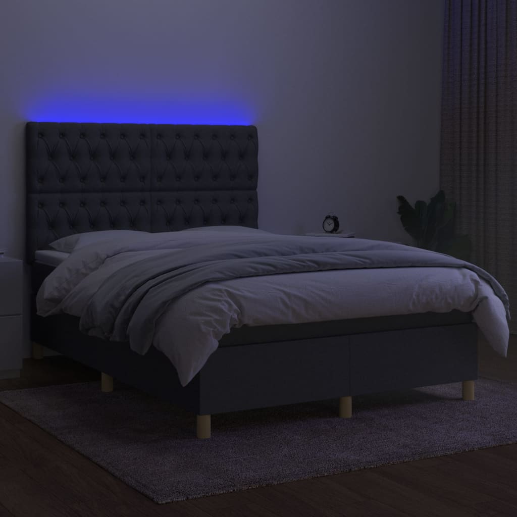 Κρεβάτι Boxspring με Στρώμα & LED Σκ.Γκρι 140x200 εκ Υφασμάτινο