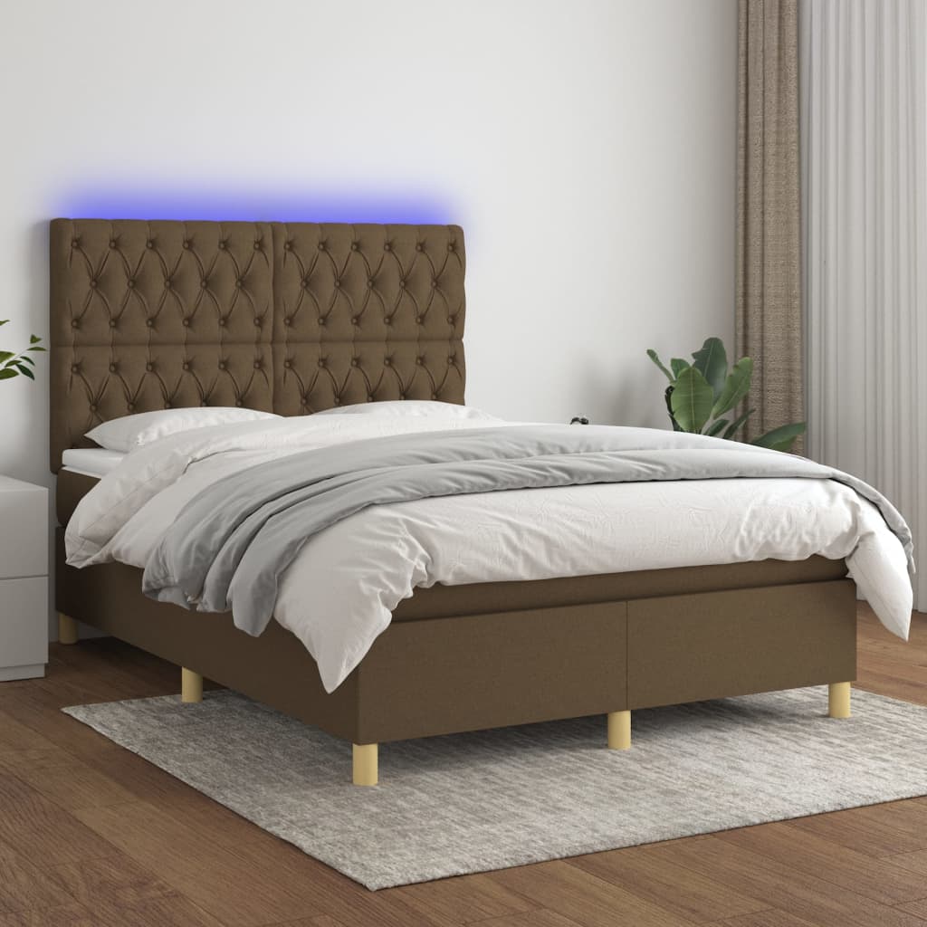 Κρεβάτι Boxspring με Στρώμα & LED Σκ.Καφέ 140x200 εκ Υφασμάτινο - Pakobazaar