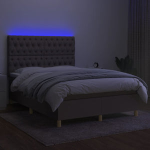 Κρεβάτι Boxspring με Στρώμα & LED Taupe 140x200 εκ. Υφασμάτινο