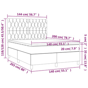 Κρεβάτι Boxspring με Στρώμα & LED Taupe 140x200 εκ. Υφασμάτινο