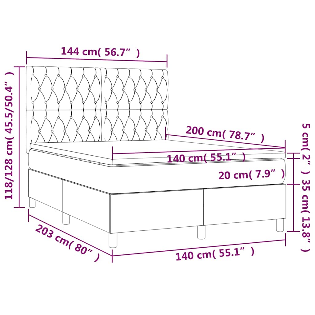 Κρεβάτι Boxspring με Στρώμα & LED Πράσινο 140x200 εκ Υφασμάτινο