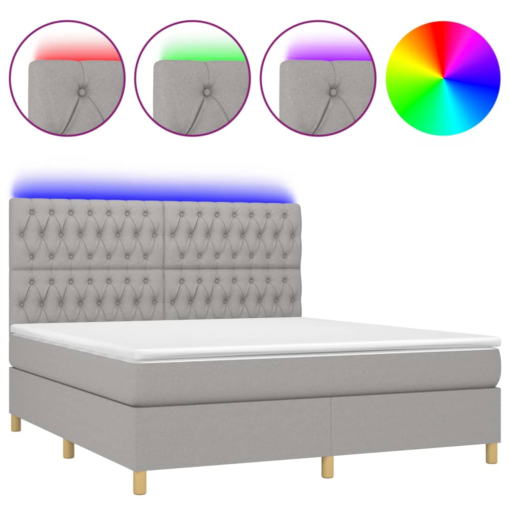 Κρεβάτι Boxspring με Στρώμα & LED Αν.Γκρι 160x200εκ. Υφασμάτινο