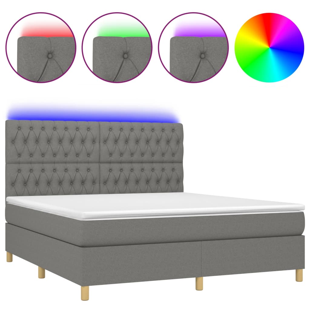Κρεβάτι Boxspring με Στρώμα & LED Σκ.Γκρι 160x200 εκ Υφασμάτινο - Pakobazaar