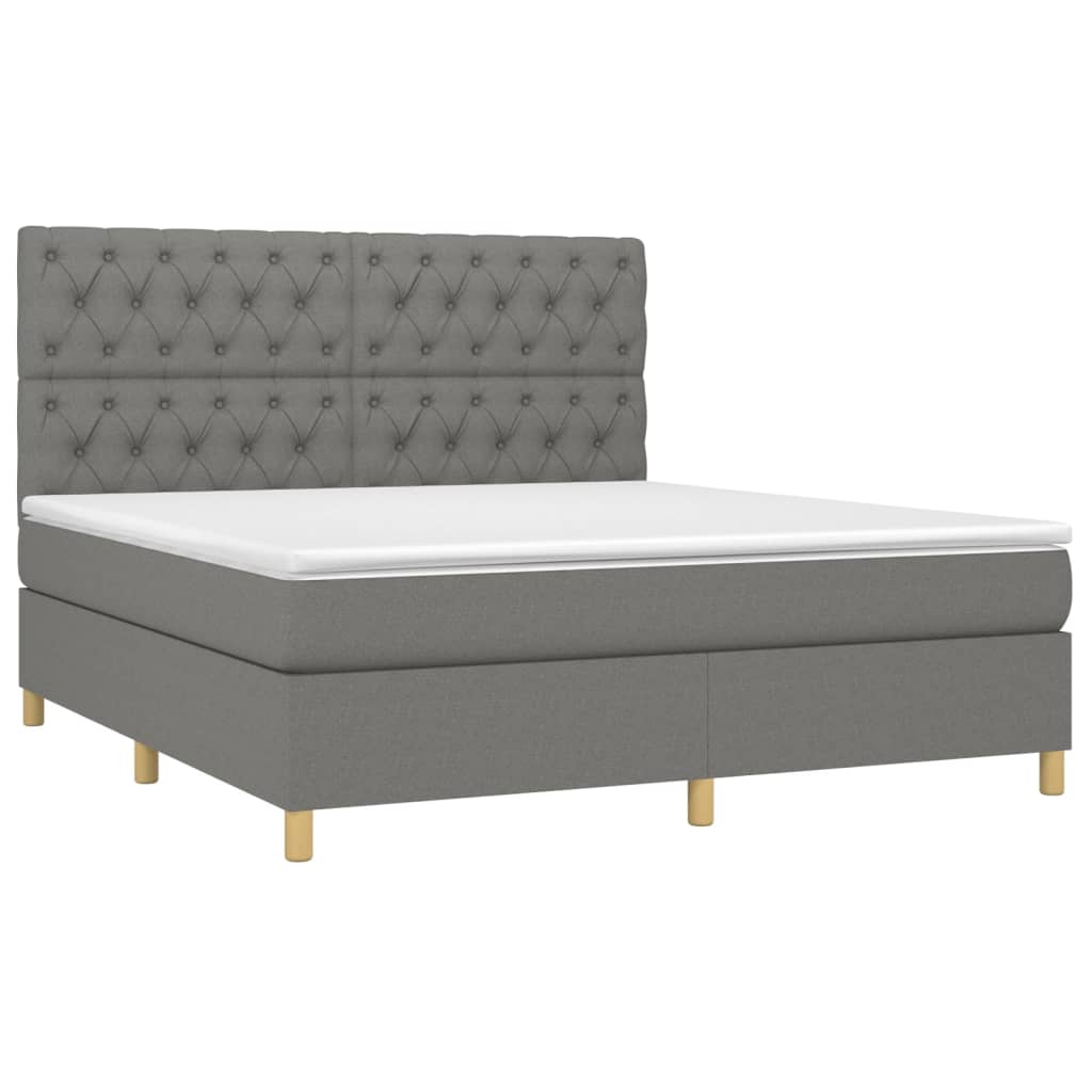 Κρεβάτι Boxspring με Στρώμα & LED Σκ.Γκρι 160x200 εκ Υφασμάτινο - Pakobazaar