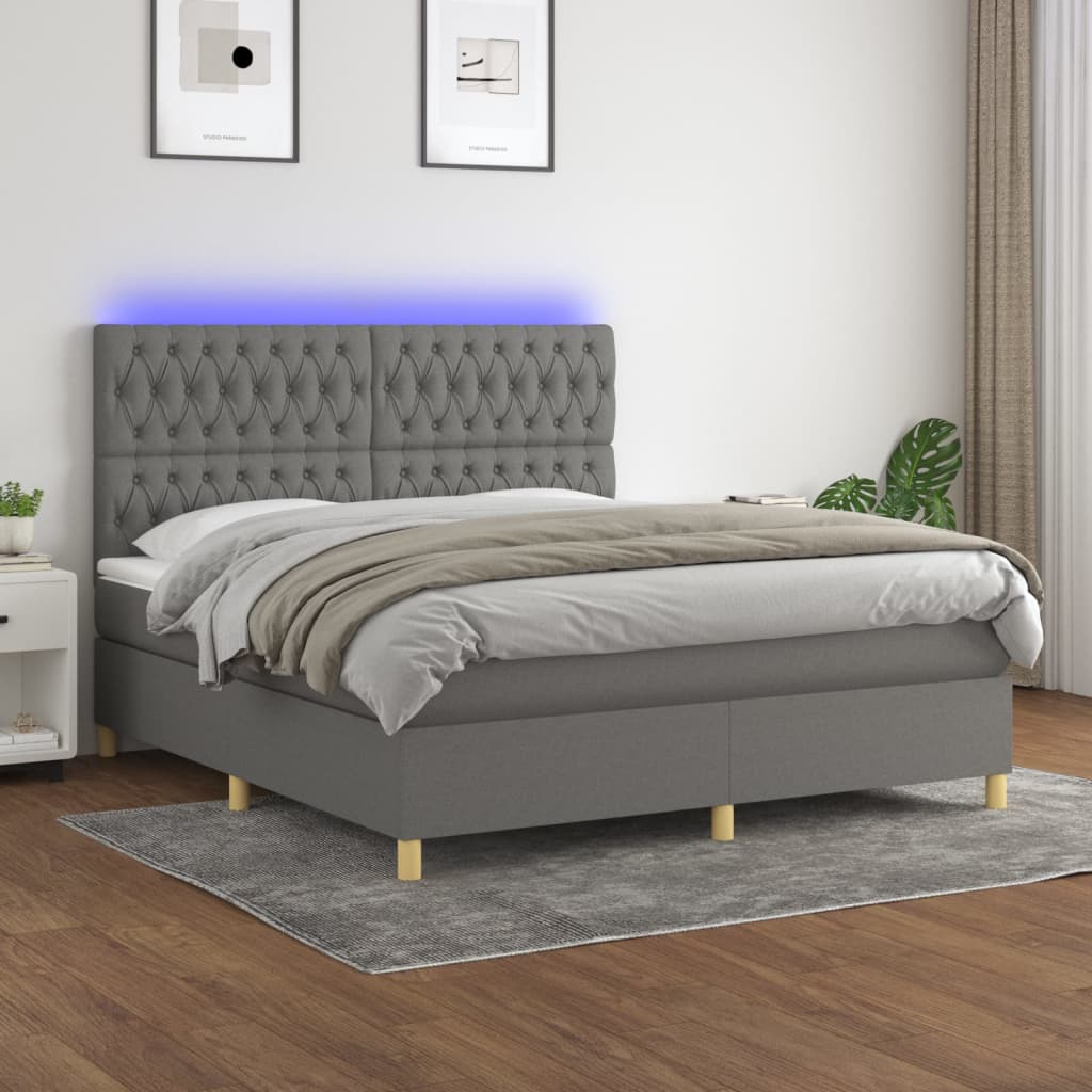 Κρεβάτι Boxspring με Στρώμα & LED Σκ.Γκρι 160x200 εκ Υφασμάτινο - Pakobazaar