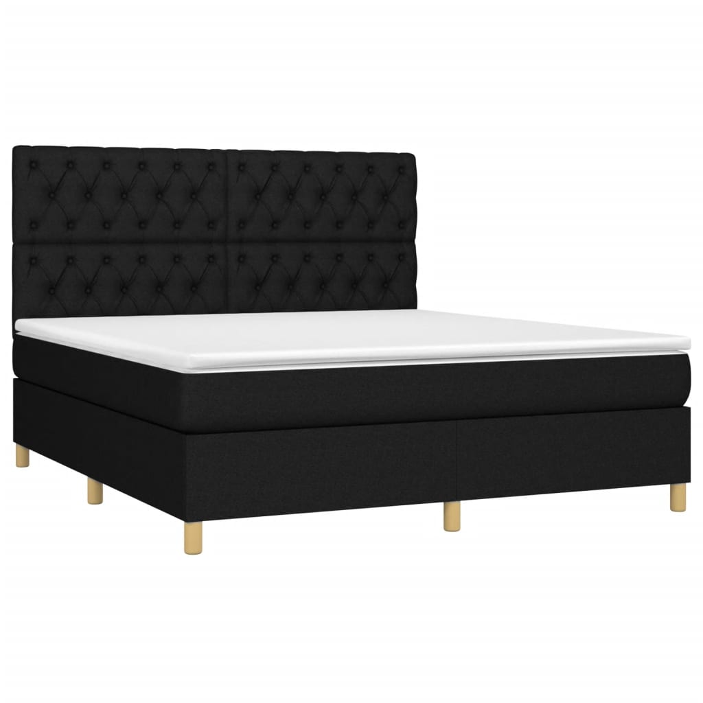 Κρεβάτι Boxspring με Στρώμα & LED Μαύρο 160x200 εκ. Υφασμάτινο