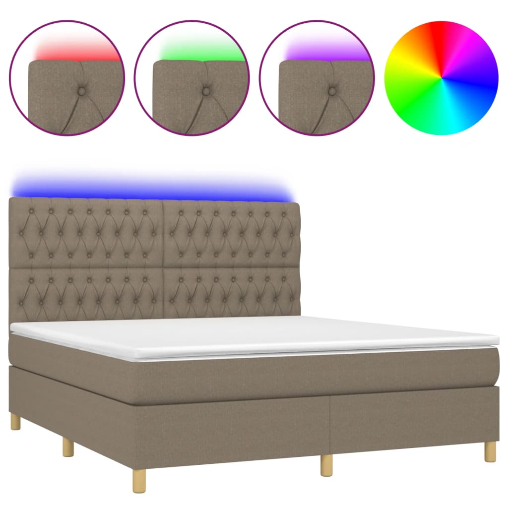 Κρεβάτι Boxspring με Στρώμα & LED Taupe 160x200 εκ. Υφασμάτινο - Pakobazaar