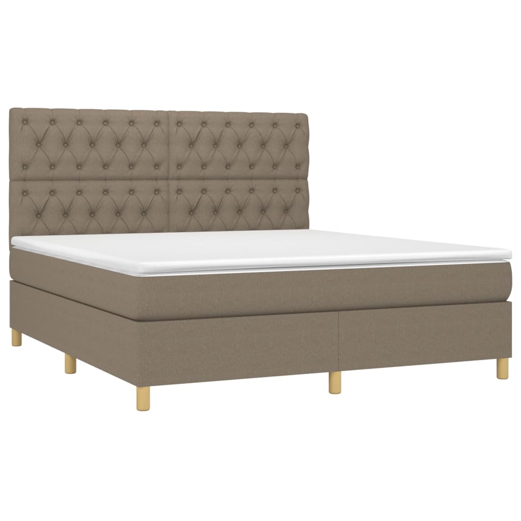 Κρεβάτι Boxspring με Στρώμα & LED Taupe 160x200 εκ. Υφασμάτινο - Pakobazaar