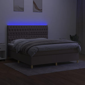 Κρεβάτι Boxspring με Στρώμα & LED Taupe 160x200 εκ. Υφασμάτινο - Pakobazaar