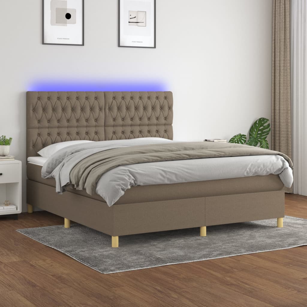 Κρεβάτι Boxspring με Στρώμα & LED Taupe 160x200 εκ. Υφασμάτινο - Pakobazaar