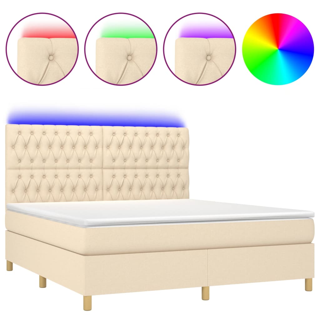 Κρεβάτι Boxspring με Στρώμα & LED Κρεμ 160x200 εκ. Υφασμάτινο