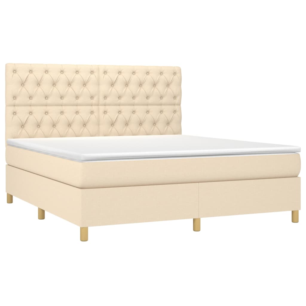 Κρεβάτι Boxspring με Στρώμα & LED Κρεμ 160x200 εκ. Υφασμάτινο