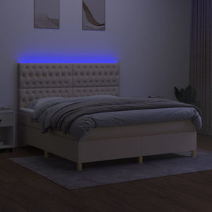 Κρεβάτι Boxspring με Στρώμα & LED Κρεμ 160x200 εκ. Υφασμάτινο