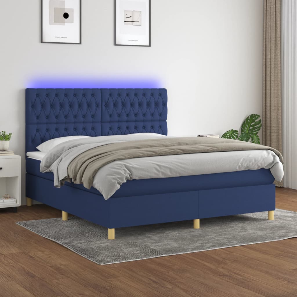 Κρεβάτι Boxspring με Στρώμα & LED Μπλε 160x200 εκ. Υφασμάτινο