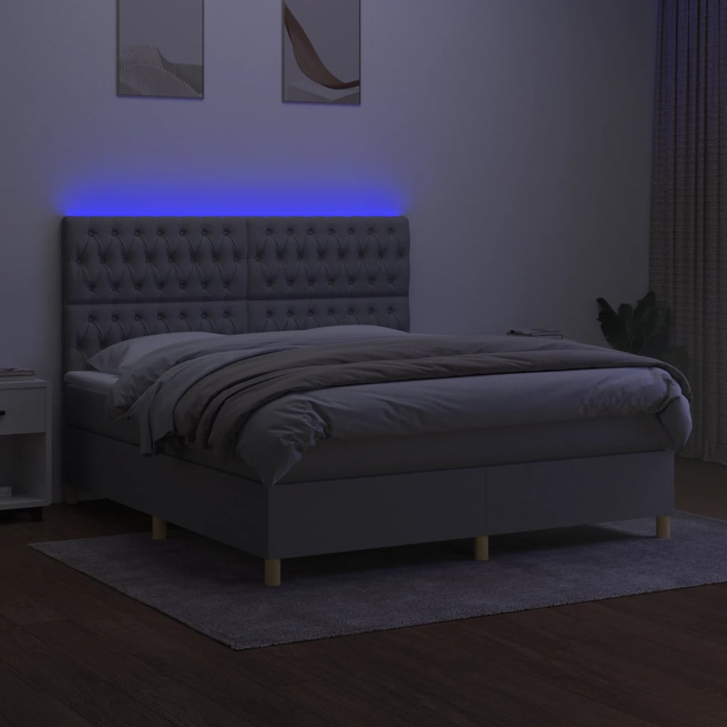 Κρεβάτι Boxspring με Στρώμα & LED Αν.Γκρι 180x200εκ. Υφασμάτινο - Pakobazaar