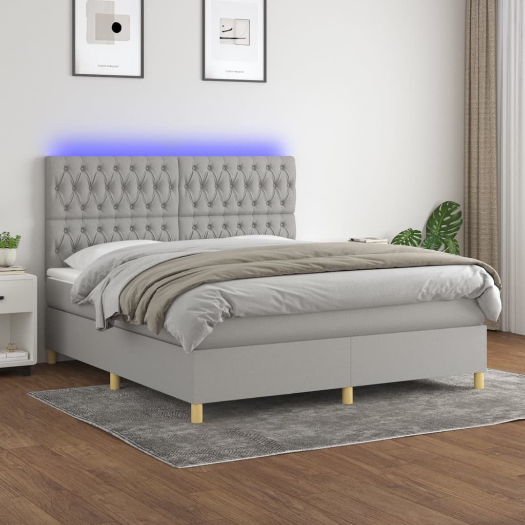 Κρεβάτι Boxspring με Στρώμα & LED Αν.Γκρι 180x200εκ. Υφασμάτινο - Pakobazaar
