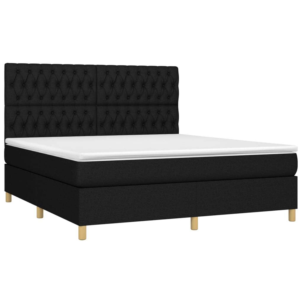 Κρεβάτι Boxspring με Στρώμα & LED Μαύρο 180x200 εκ. Υφασμάτινο