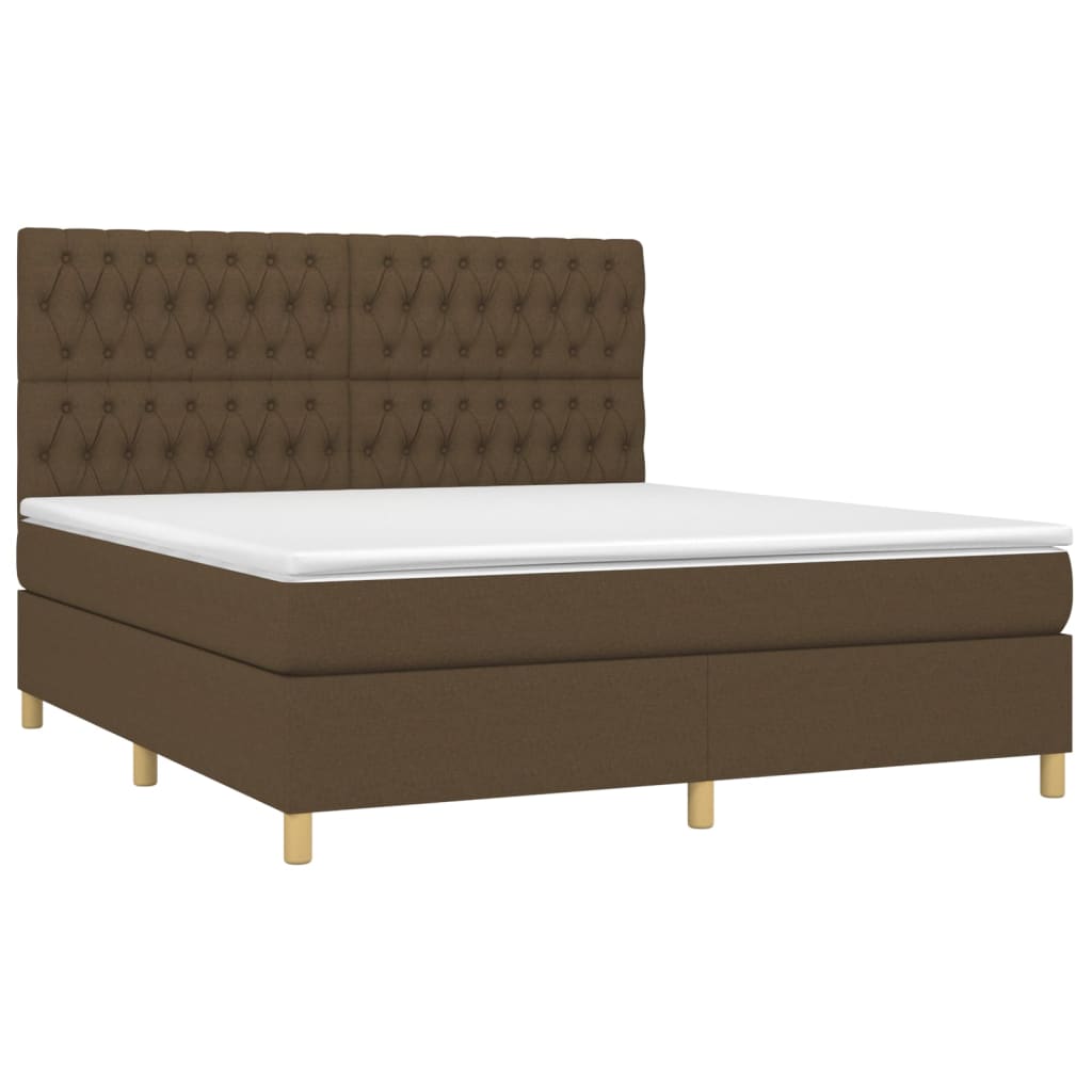 Κρεβάτι Boxspring με Στρώμα & LED Σκ.Καφέ 180x200εκ. Υφασμάτινο - Pakobazaar