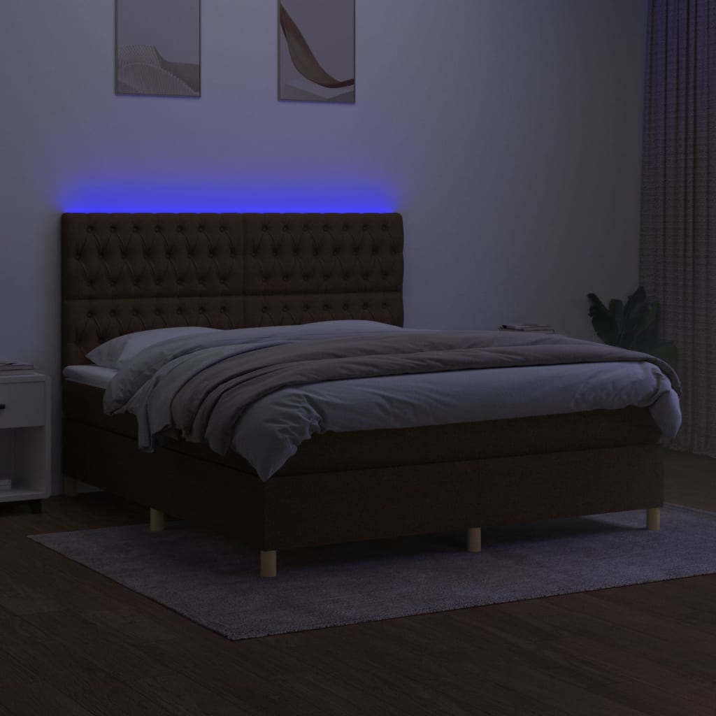 Κρεβάτι Boxspring με Στρώμα & LED Σκ.Καφέ 180x200εκ. Υφασμάτινο - Pakobazaar