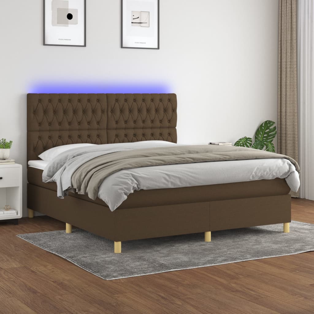 Κρεβάτι Boxspring με Στρώμα & LED Σκ.Καφέ 180x200εκ. Υφασμάτινο - Pakobazaar