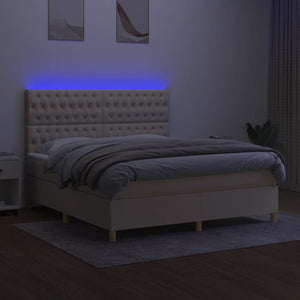 Κρεβάτι Boxspring με Στρώμα & LED Κρεμ 180x200 εκ. Υφασμάτινο