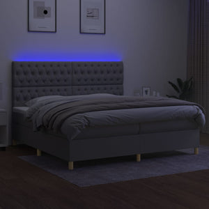 Κρεβάτι Boxspring με Στρώμα & LED Αν.Γκρι 200x200εκ. Υφασμάτινο
