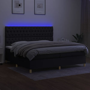 Κρεβάτι Boxspring με Στρώμα & LED Μαύρο 200x200 εκ. Υφασμάτινο