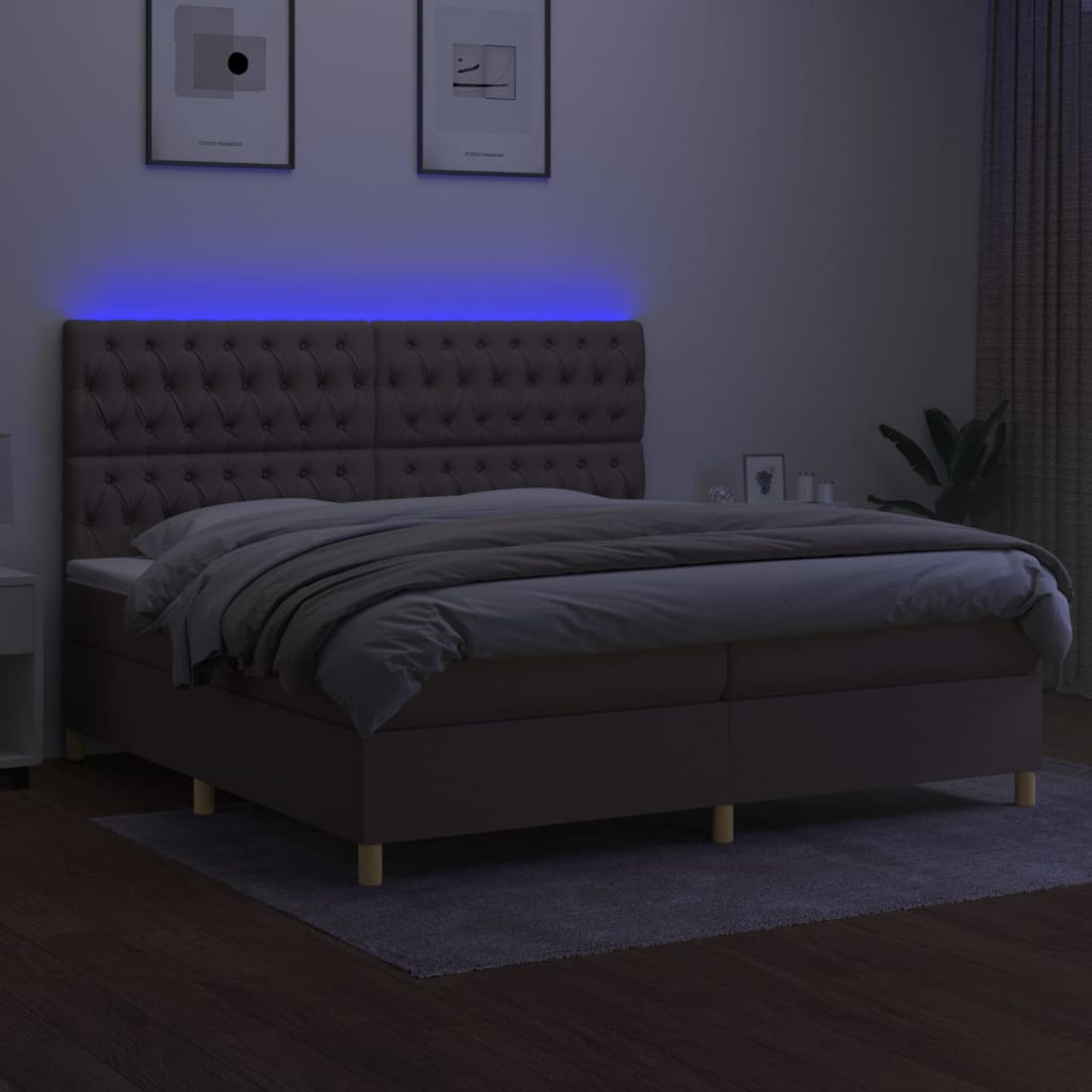 Κρεβάτι Boxspring με Στρώμα & LED Taupe 200x200 εκ. Υφασμάτινο