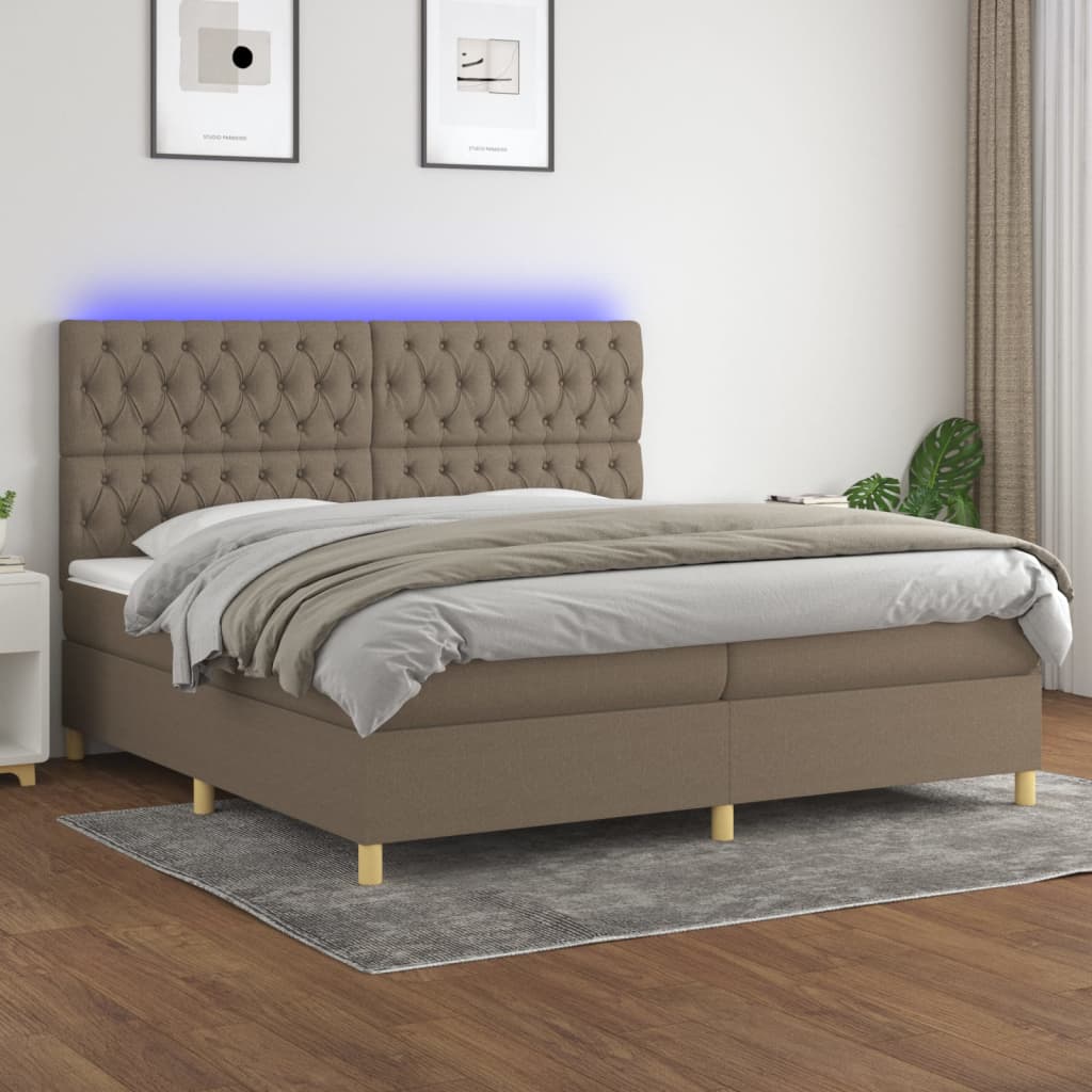 Κρεβάτι Boxspring με Στρώμα & LED Taupe 200x200 εκ. Υφασμάτινο