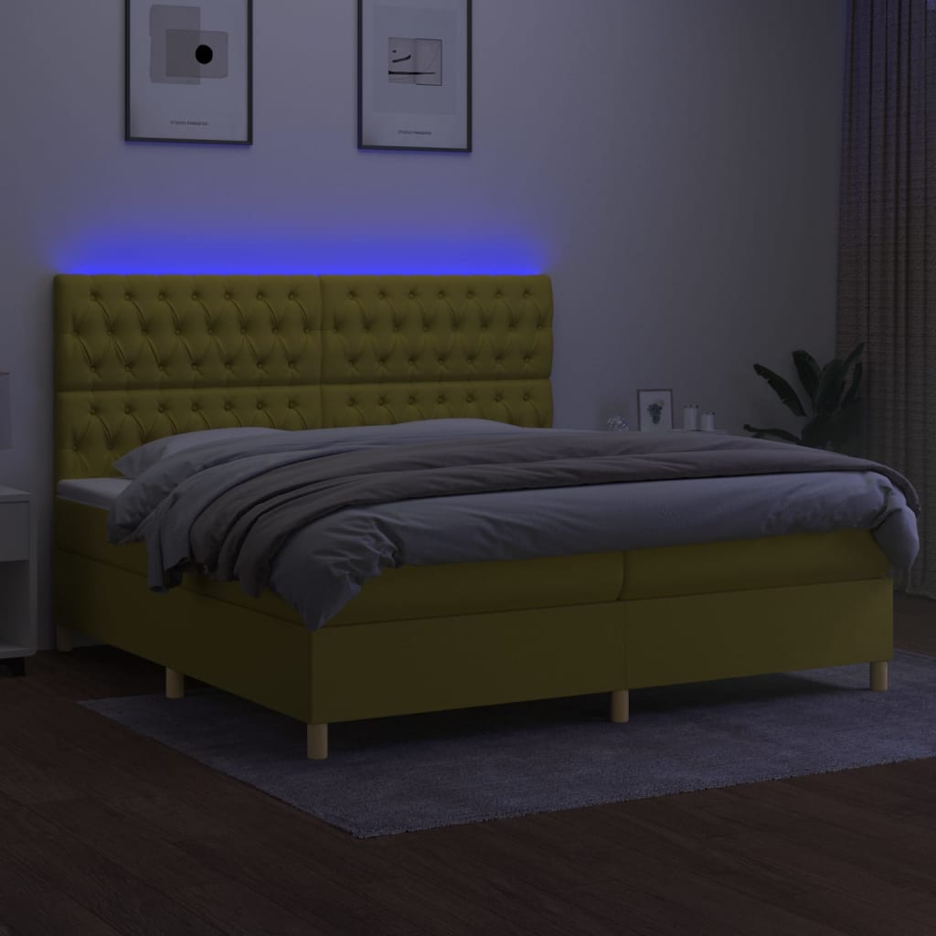 Κρεβάτι Boxspring με Στρώμα & LED Πράσινο 200x200 εκ Υφασμάτινο