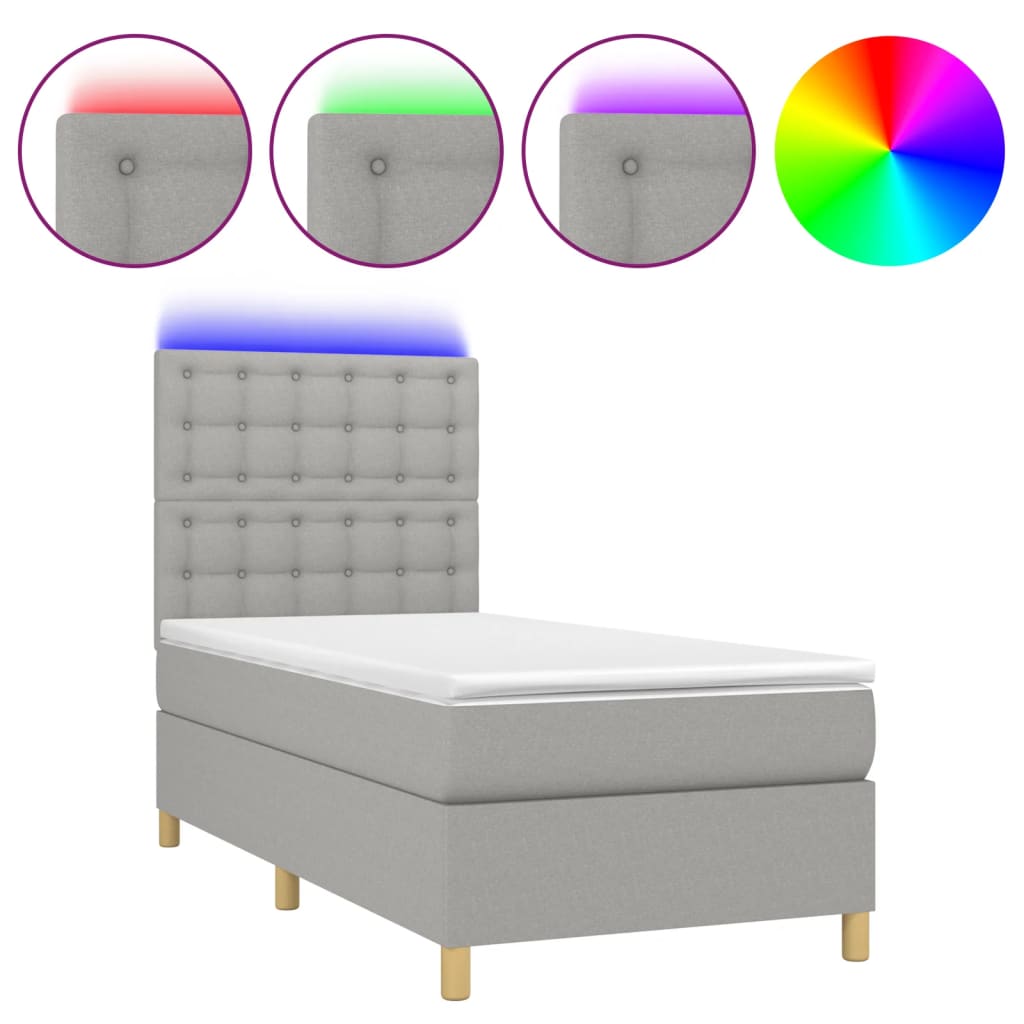 Κρεβάτι Boxspring με Στρώμα & LED Αν.Γκρι 80x200 εκ. Υφασμάτινο