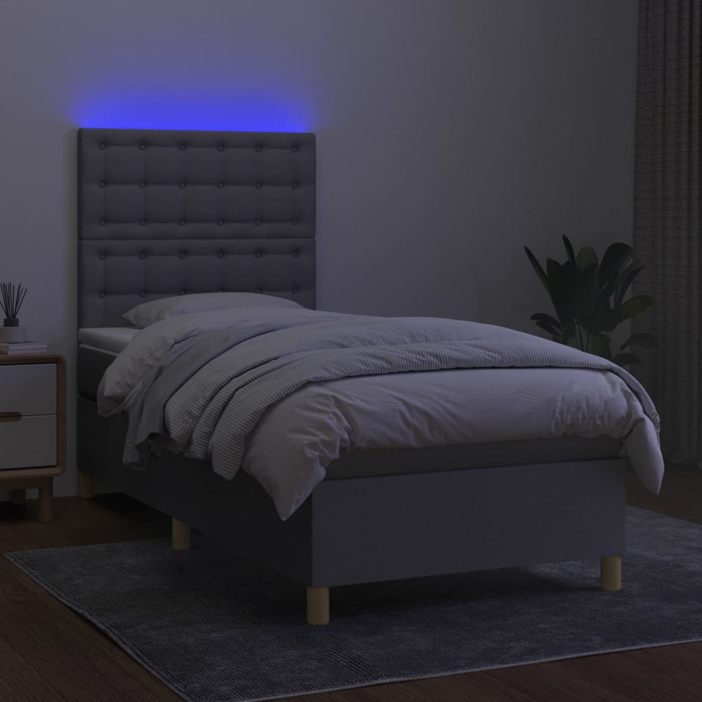 Κρεβάτι Boxspring με Στρώμα & LED Αν.Γκρι 80x200 εκ. Υφασμάτινο
