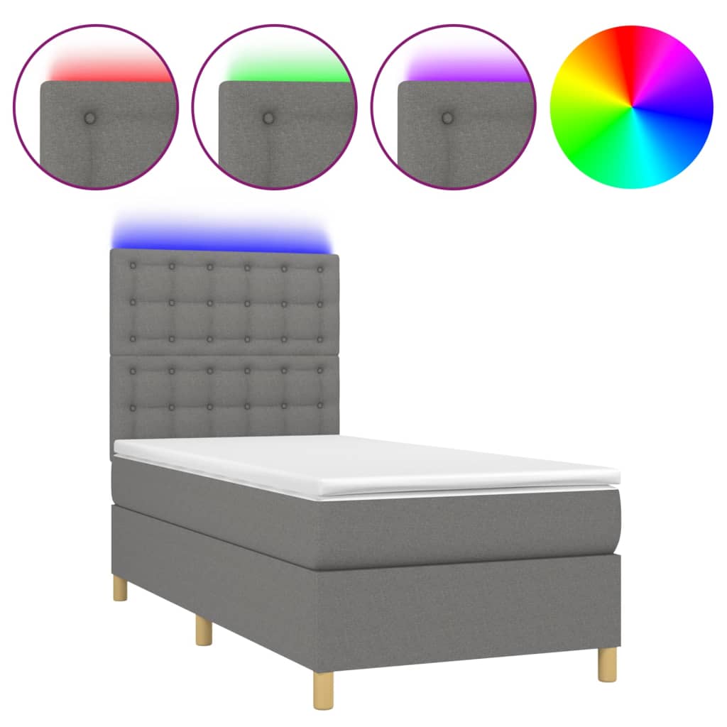 Κρεβάτι Boxspring με Στρώμα & LED Σκ.Γκρι 80x200 εκ. Υφασμάτινο - Pakobazaar