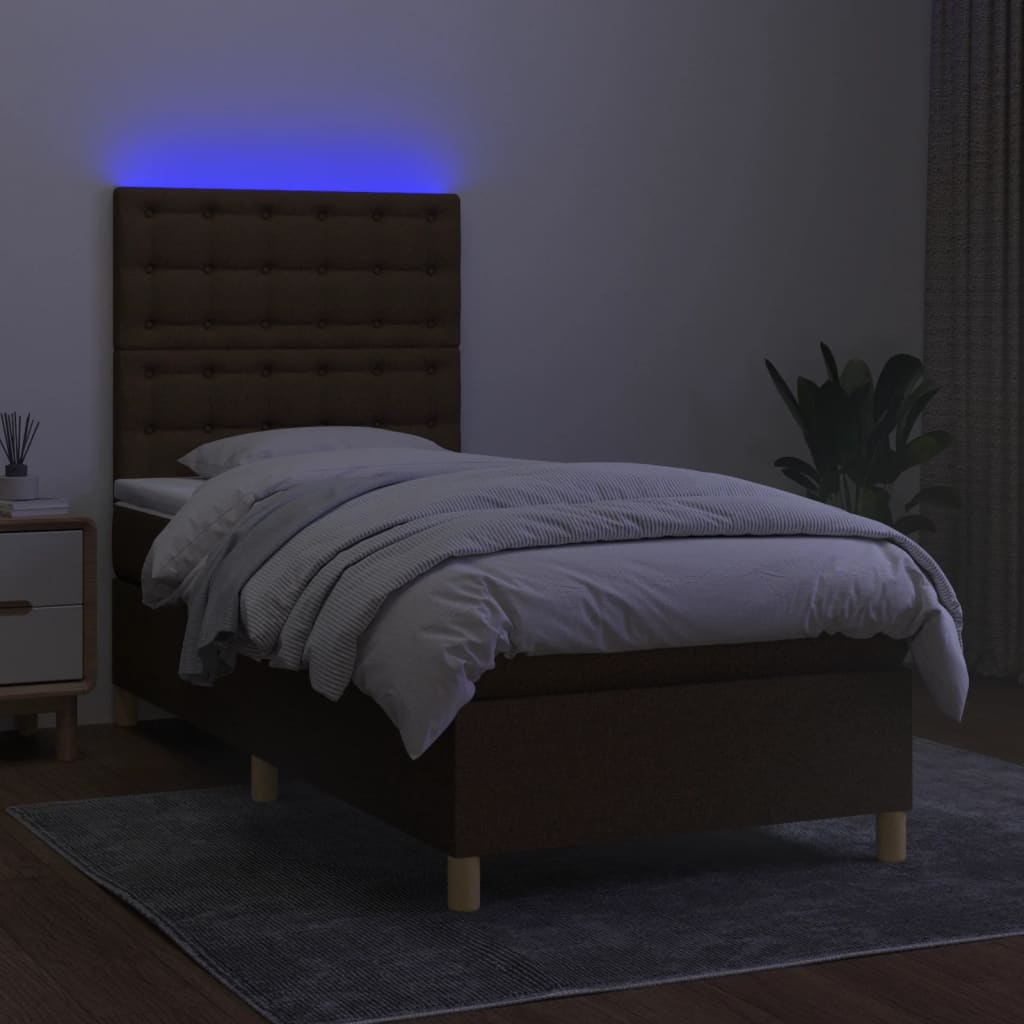 Κρεβάτι Boxspring με Στρώμα & LED Σκ.Καφέ 80x200 εκ. Υφασμάτινο - Pakobazaar