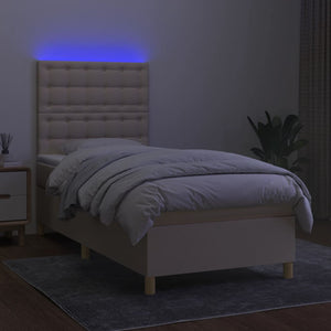 Κρεβάτι Boxspring με Στρώμα & LED Κρεμ 80x200 εκ. Υφασμάτινο