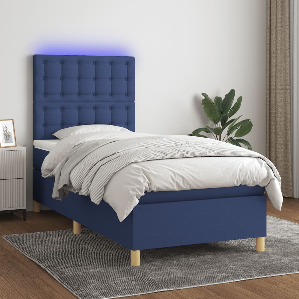 Κρεβάτι Boxspring με Στρώμα & LED Μπλε 80x200 εκ. Υφασμάτινο