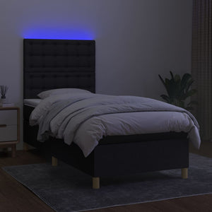Κρεβάτι Boxspring με Στρώμα & LED Μαύρο 90x190 εκ. Υφασμάτινο