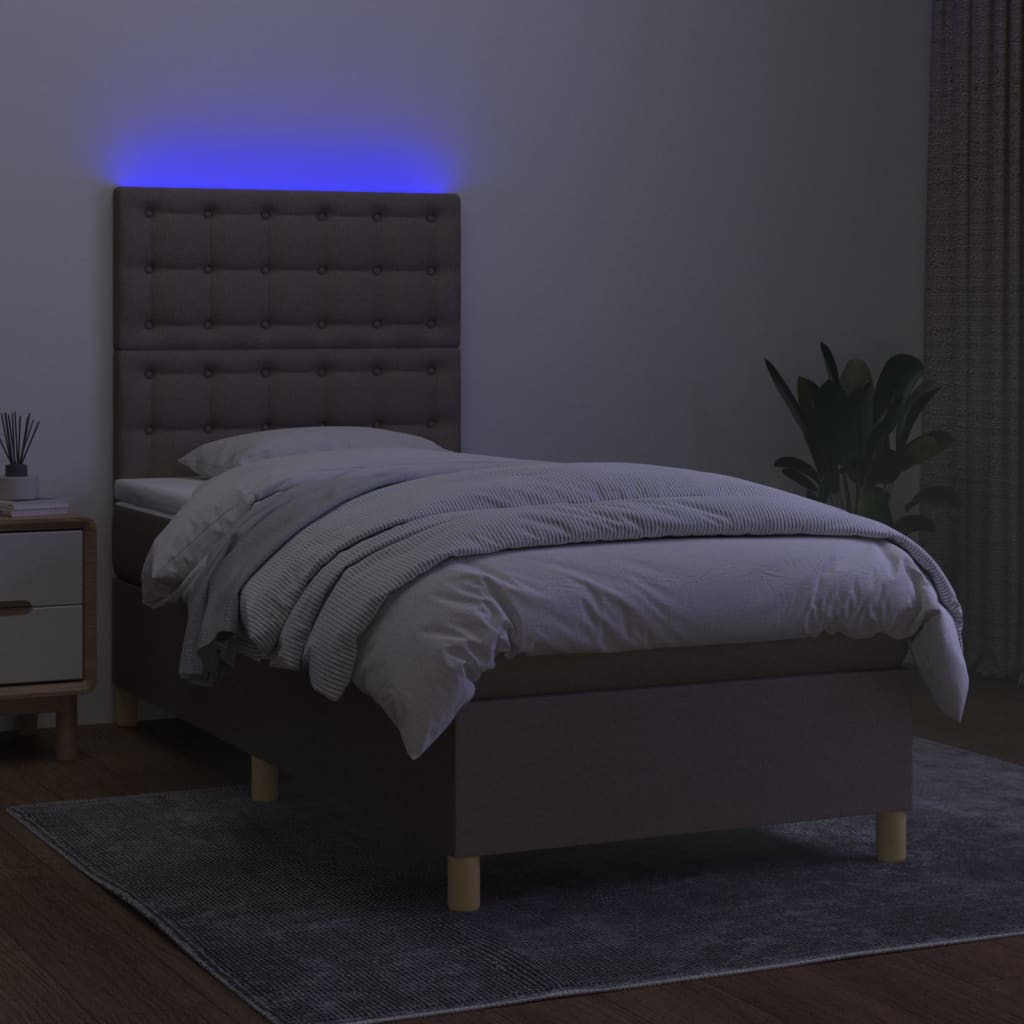 Κρεβάτι Boxspring με Στρώμα & LED Taupe 90x190 εκ. Υφασμάτινο