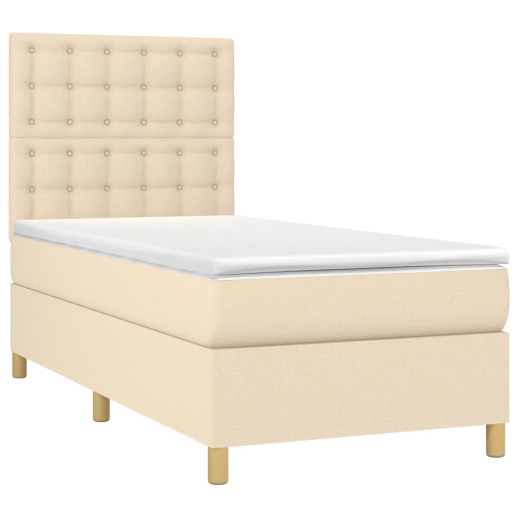 Κρεβάτι Boxspring με Στρώμα & LED Κρεμ 90x190 εκ. Υφασμάτινο