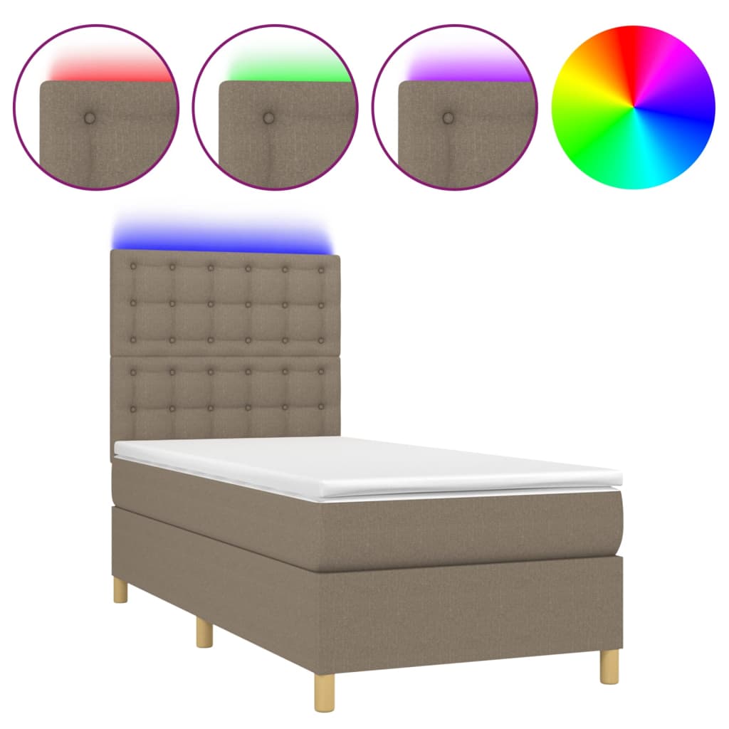 Κρεβάτι Boxspring με Στρώμα & LED Taupe 90x200 εκ. Υφασμάτινο