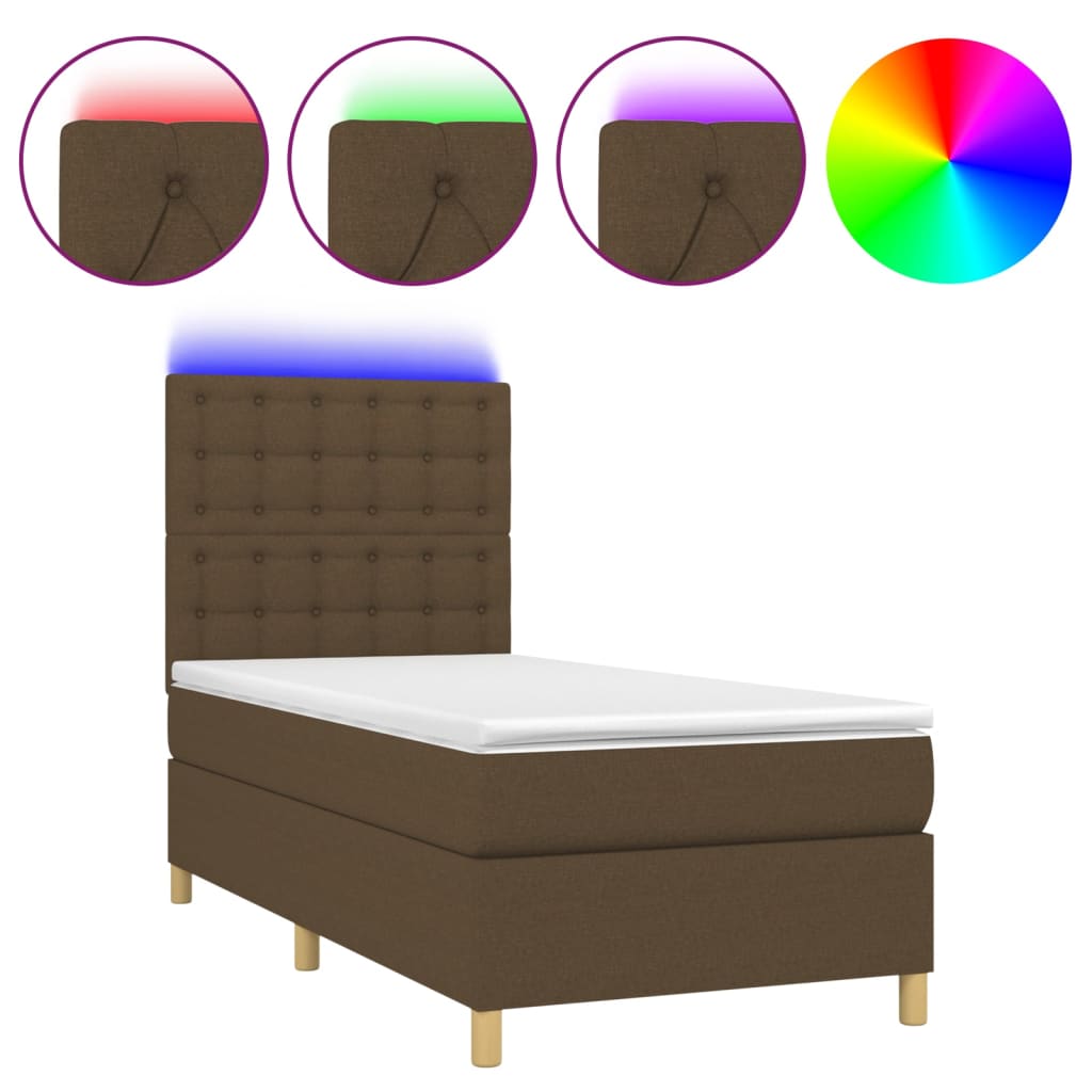 Κρεβάτι Boxspring με Στρώμα & LED Σκ.Καφέ 100x200 εκ Υφασμάτινο