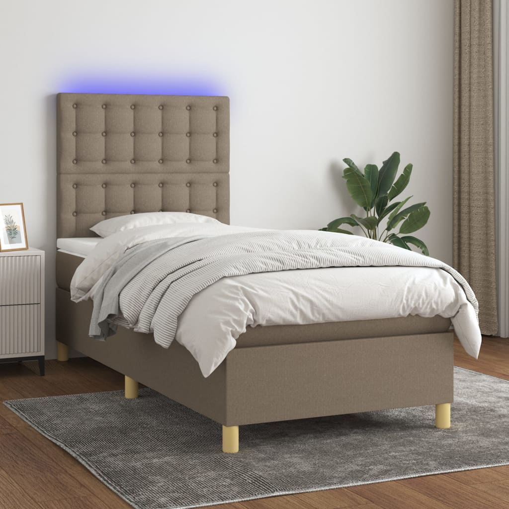 Κρεβάτι Boxspring με Στρώμα & LED Taupe 100x200 εκ. Υφασμάτινο