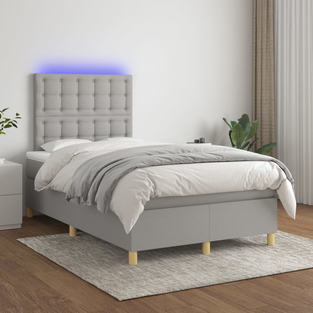 Κρεβάτι Boxspring με Στρώμα & LED Αν.Γκρι 120x200 εκ Υφασμάτινο