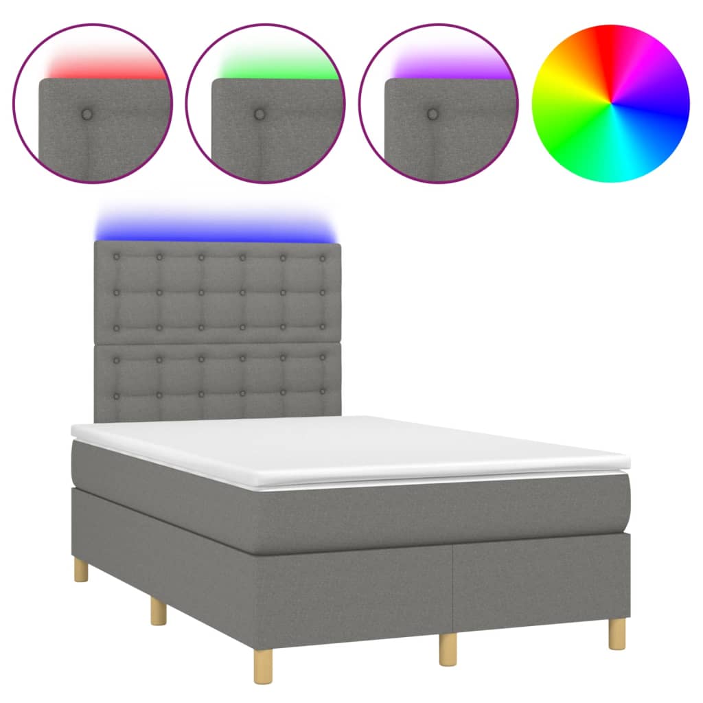 Κρεβάτι Boxspring με Στρώμα & LED Σκ.Γκρι 120x200 εκ Υφασμάτινο